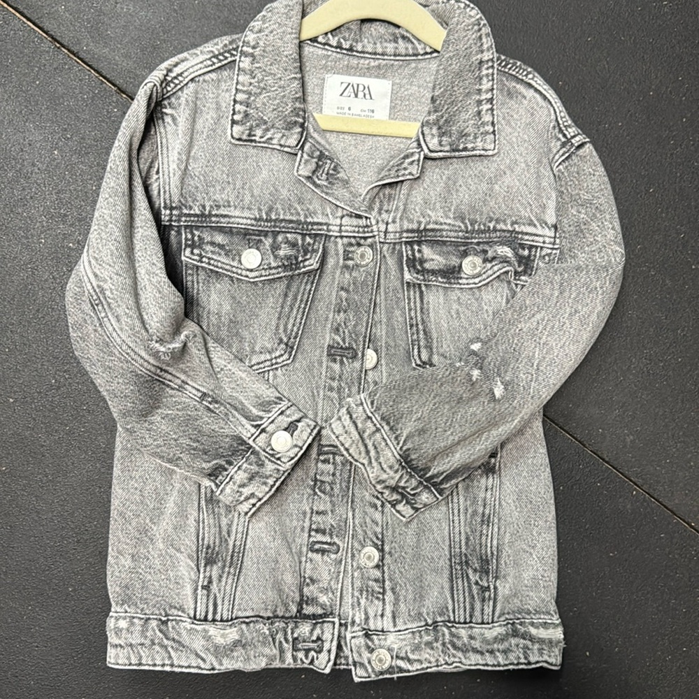 Zara Girls Grey Distressed Jean Jacket